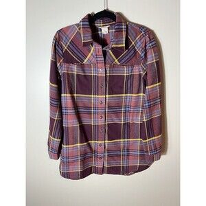 Duluth Shirt Womens Small Purple Blue Plaid Long Sleeve Button Flannel